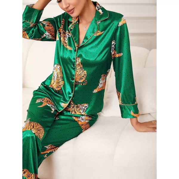 WDIRARA Women's Sleepwear Striped Satin Short Sleeve Shirt and Pants Pajama Set