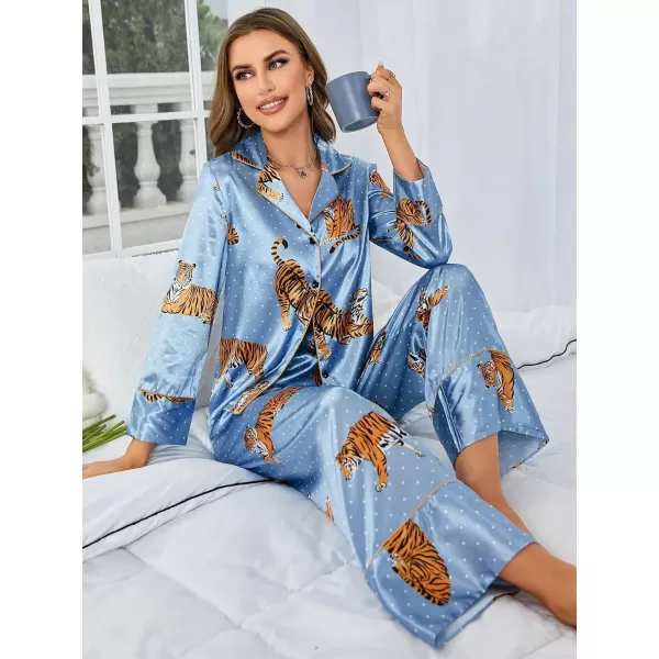 WDIRARA Women's Sleepwear Striped Satin Short Sleeve Shirt and Pants Pajama Set