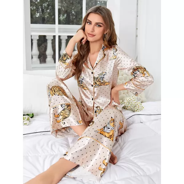 WDIRARA Women's Sleepwear Striped Satin Short Sleeve Shirt and Pants Pajama Set
