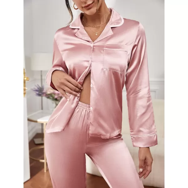 WDIRARA Women's Sleepwear Striped Satin Short Sleeve Shirt and Pants Pajama Set