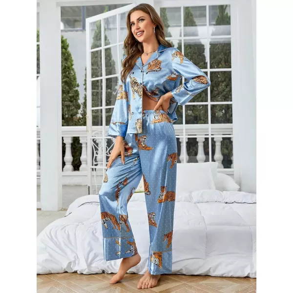 WDIRARA Women's Sleepwear Striped Satin Short Sleeve Shirt and Pants Pajama Set