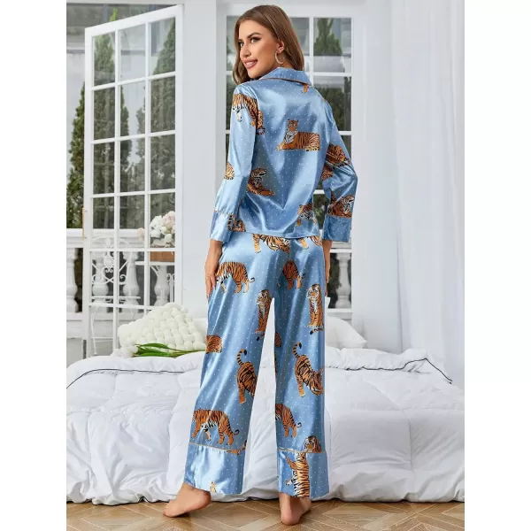 WDIRARA Women's Sleepwear Striped Satin Short Sleeve Shirt and Pants Pajama Set