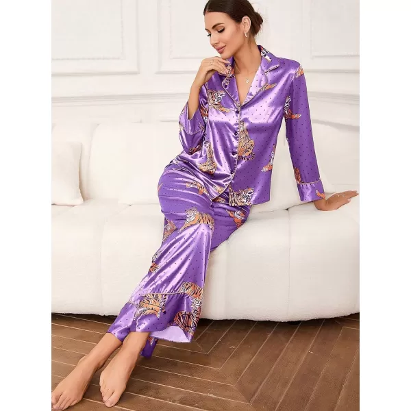 WDIRARA Women's Sleepwear Striped Satin Short Sleeve Shirt and Pants Pajama Set