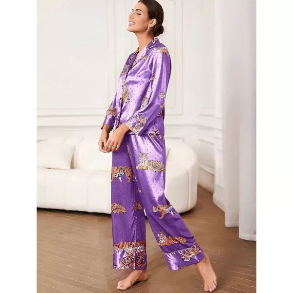 WDIRARA Women's Sleepwear Striped Satin Short Sleeve Shirt and Pants Pajama Set