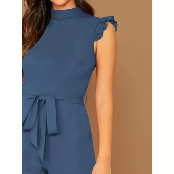 WDIRARA Women's Sleeveless Mock Neck Ruffle Trim Belted Cropped Jumpsuit Romper