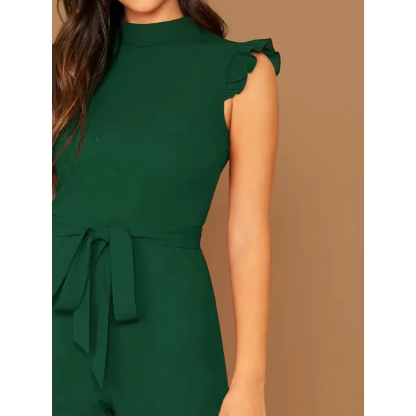 WDIRARA Women's Sleeveless Mock Neck Ruffle Trim Belted Cropped Jumpsuit Romper