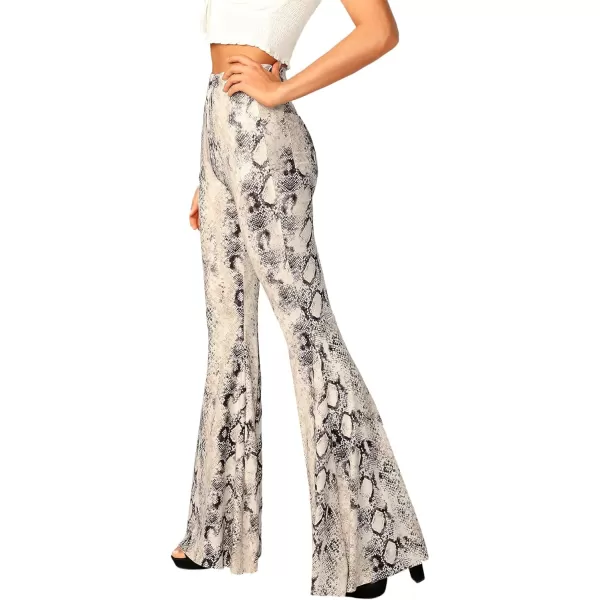 WDIRARA Women's Snakeskin High Waist Casual Flare Bell Bottom Stretch Long Pants