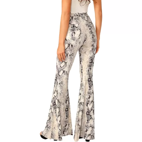 WDIRARA Women's Snakeskin High Waist Casual Flare Bell Bottom Stretch Long Pants