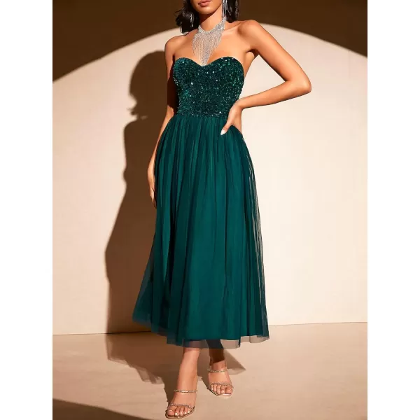 WDIRARA Women's Solid Mesh Strapless Backless Tube Bodycon Party Midi Club Dress