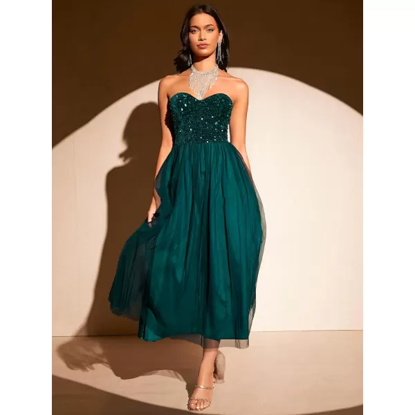 WDIRARA Women's Solid Mesh Strapless Backless Tube Bodycon Party Midi Club Dress