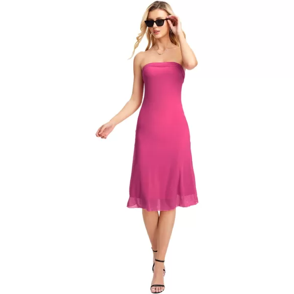WDIRARA Women's Solid Mesh Strapless Backless Tube Bodycon Party Midi Club Dress