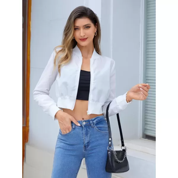 WDIRARA Women's Solid Zip Up Long Sleeve Bomber Jacket Cropped Lightweight Jackets