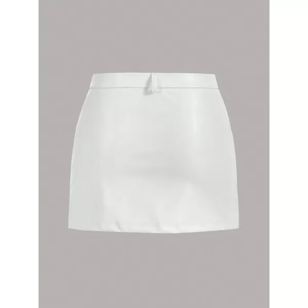 WDIRARA Women's Split Hem Eyelet Belt Side Pu Leather Party Club Bodycon Mini Skirt