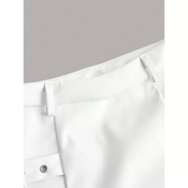 WDIRARA Women's Split Hem Eyelet Belt Side Pu Leather Party Club Bodycon Mini Skirt