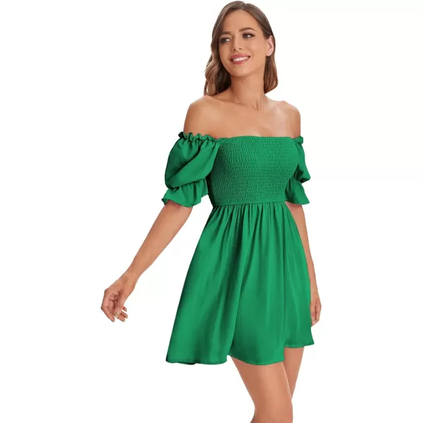 WDIRARA Women's Square Neck Flounce Short Sleeve Shirred Ruffle Hem Dress