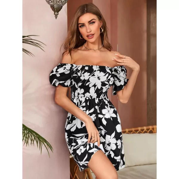 WDIRARA Women's Square Neck Flounce Short Sleeve Shirred Ruffle Hem Dress