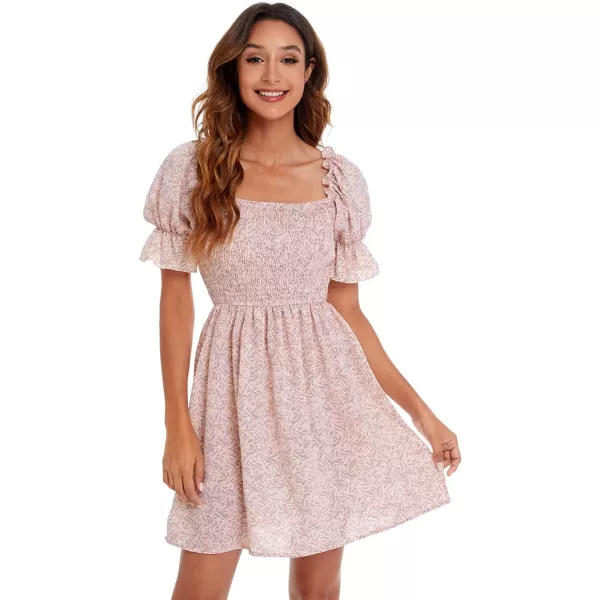 WDIRARA Women's Square Neck Flounce Short Sleeve Shirred Ruffle Hem Dress