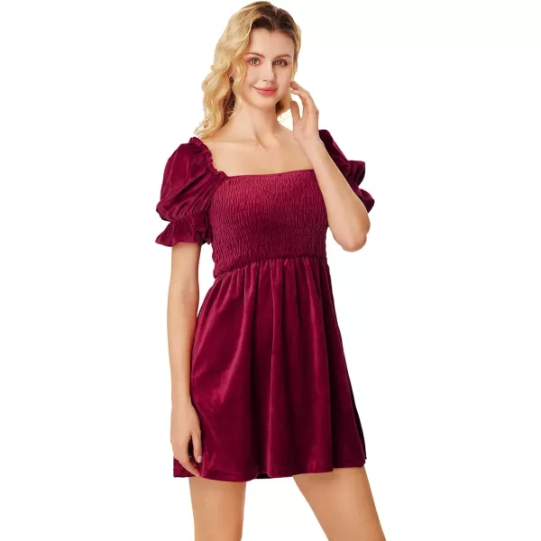 WDIRARA Women's Square Neck Flounce Short Sleeve Shirred Ruffle Hem Dress
