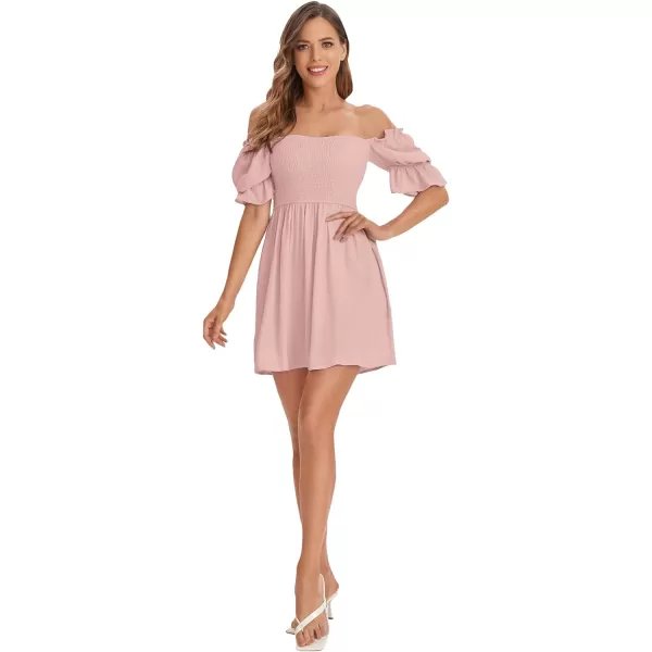 WDIRARA Women's Square Neck Flounce Short Sleeve Shirred Ruffle Hem Dress