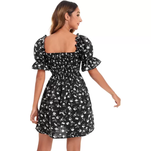 WDIRARA Women's Square Neck Flounce Short Sleeve Shirred Ruffle Hem Dress