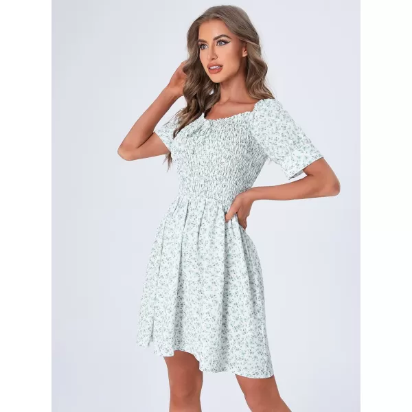 WDIRARA Women's Square Neck Flounce Short Sleeve Shirred Ruffle Hem Dress