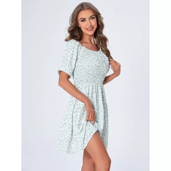 WDIRARA Women's Square Neck Flounce Short Sleeve Shirred Ruffle Hem Dress