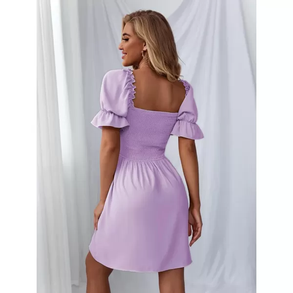 WDIRARA Women's Square Neck Flounce Short Sleeve Shirred Ruffle Hem Dress