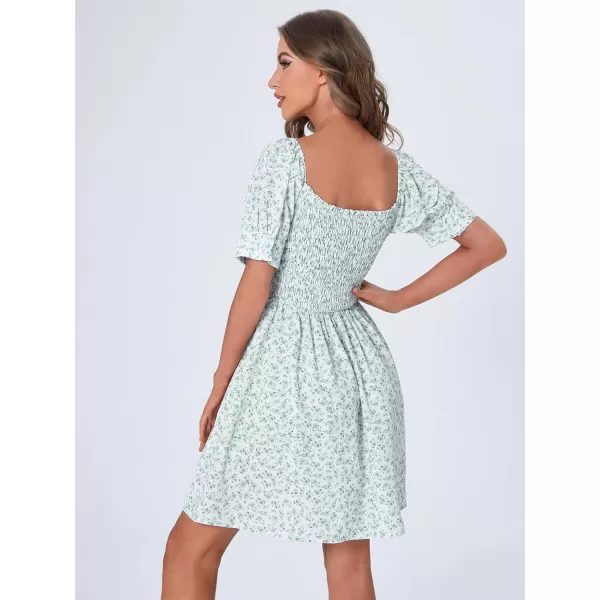 WDIRARA Women's Square Neck Flounce Short Sleeve Shirred Ruffle Hem Dress