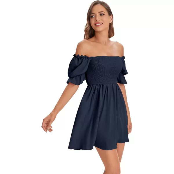WDIRARA Women's Square Neck Flounce Short Sleeve Shirred Ruffle Hem Dress
