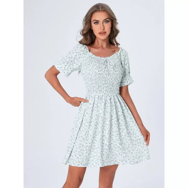 WDIRARA Women's Square Neck Flounce Short Sleeve Shirred Ruffle Hem Dress