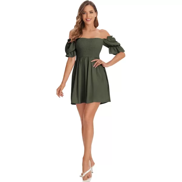 WDIRARA Women's Square Neck Flounce Short Sleeve Shirred Ruffle Hem Dress