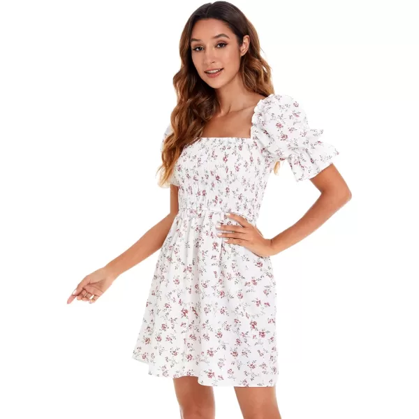 WDIRARA Women's Square Neck Flounce Short Sleeve Shirred Ruffle Hem Dress