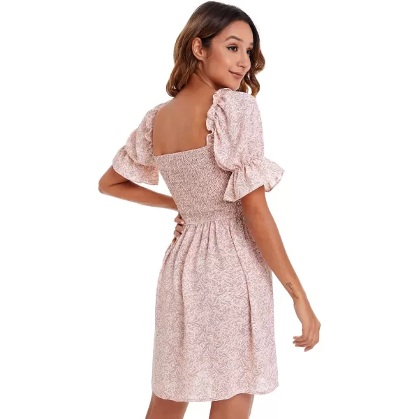 WDIRARA Women's Square Neck Flounce Short Sleeve Shirred Ruffle Hem Dress