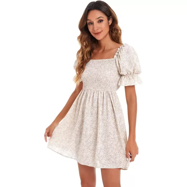 WDIRARA Women's Square Neck Flounce Short Sleeve Shirred Ruffle Hem Dress