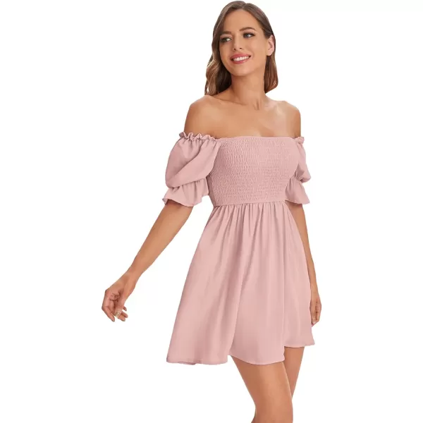 WDIRARA Women's Square Neck Flounce Short Sleeve Shirred Ruffle Hem Dress