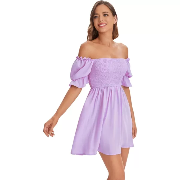 WDIRARA Women's Square Neck Flounce Short Sleeve Shirred Ruffle Hem Dress
