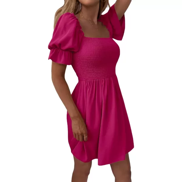 WDIRARA Women's Square Neck Flounce Short Sleeve Shirred Ruffle Hem Dress