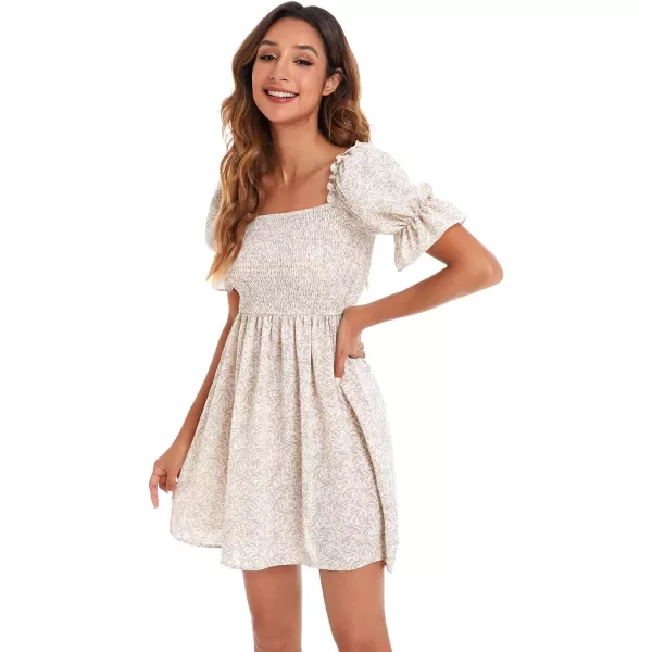 WDIRARA Women's Square Neck Flounce Short Sleeve Shirred Ruffle Hem Dress