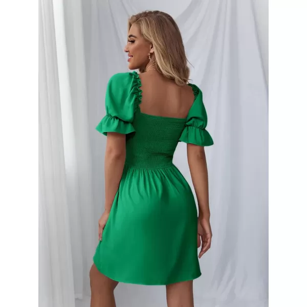 WDIRARA Women's Square Neck Flounce Short Sleeve Shirred Ruffle Hem Dress