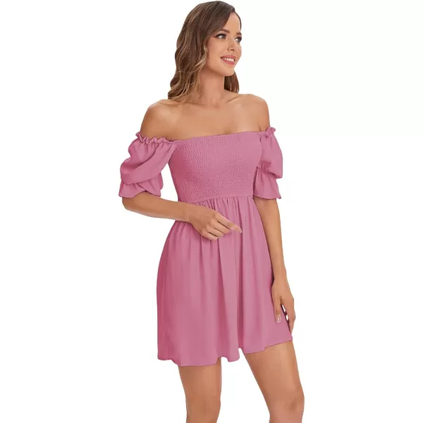 WDIRARA Women's Square Neck Flounce Short Sleeve Shirred Ruffle Hem Dress