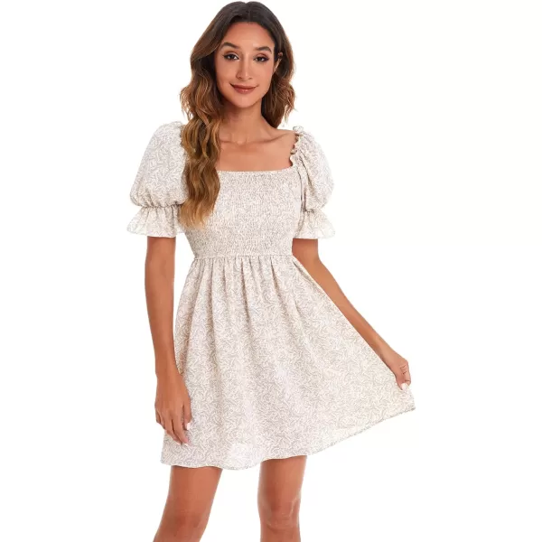 WDIRARA Women's Square Neck Flounce Short Sleeve Shirred Ruffle Hem Dress