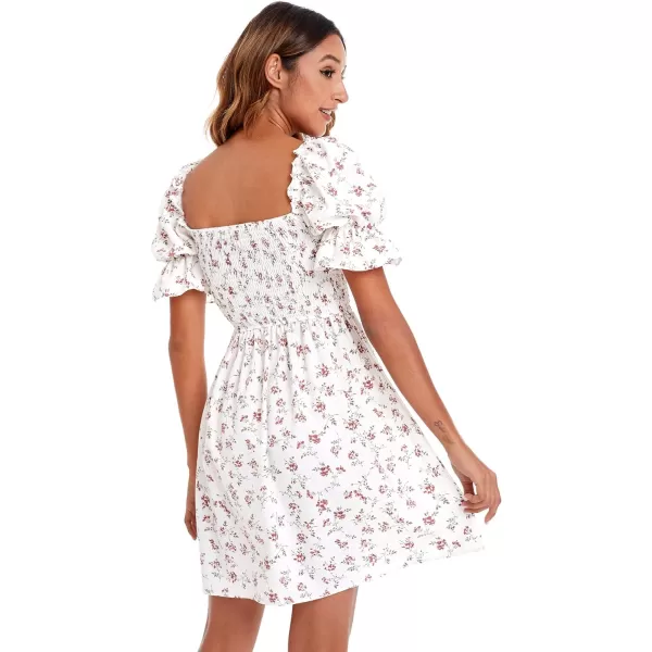WDIRARA Women's Square Neck Flounce Short Sleeve Shirred Ruffle Hem Dress