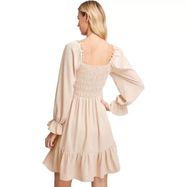WDIRARA Women's Square Neck Flounce Short Sleeve Shirred Ruffle Hem Dress