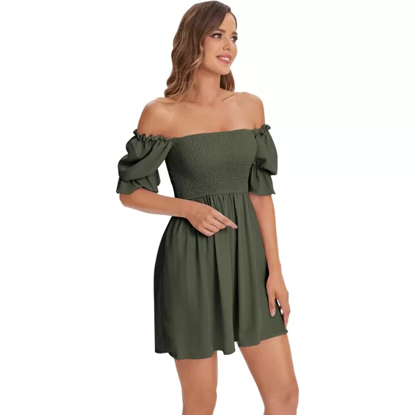 WDIRARA Women's Square Neck Flounce Short Sleeve Shirred Ruffle Hem Dress