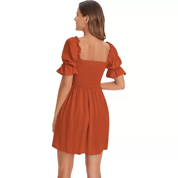 WDIRARA Women's Square Neck Flounce Short Sleeve Shirred Ruffle Hem Dress