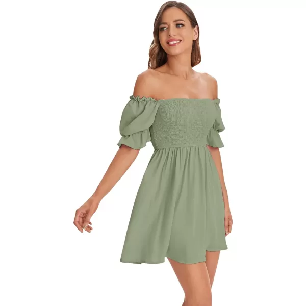 WDIRARA Women's Square Neck Flounce Short Sleeve Shirred Ruffle Hem Dress