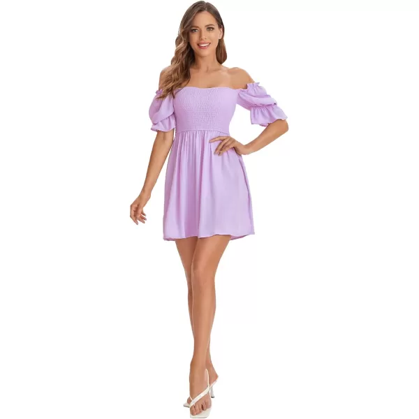 WDIRARA Women's Square Neck Flounce Short Sleeve Shirred Ruffle Hem Dress