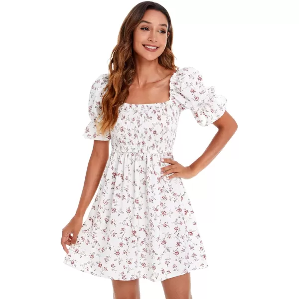 WDIRARA Women's Square Neck Flounce Short Sleeve Shirred Ruffle Hem Dress