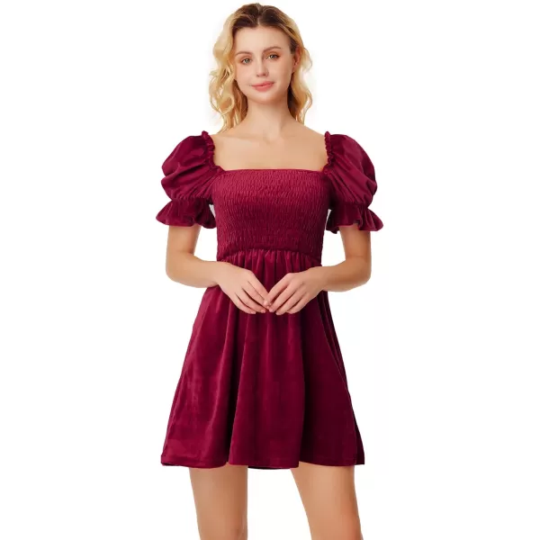 WDIRARA Women's Square Neck Flounce Short Sleeve Shirred Ruffle Hem Dress