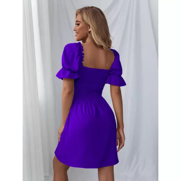 WDIRARA Women's Square Neck Flounce Short Sleeve Shirred Ruffle Hem Dress